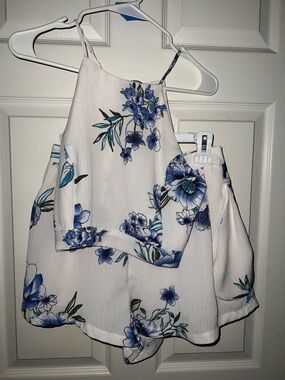 Lush White Floral Crop Top & Mini Skirt Set